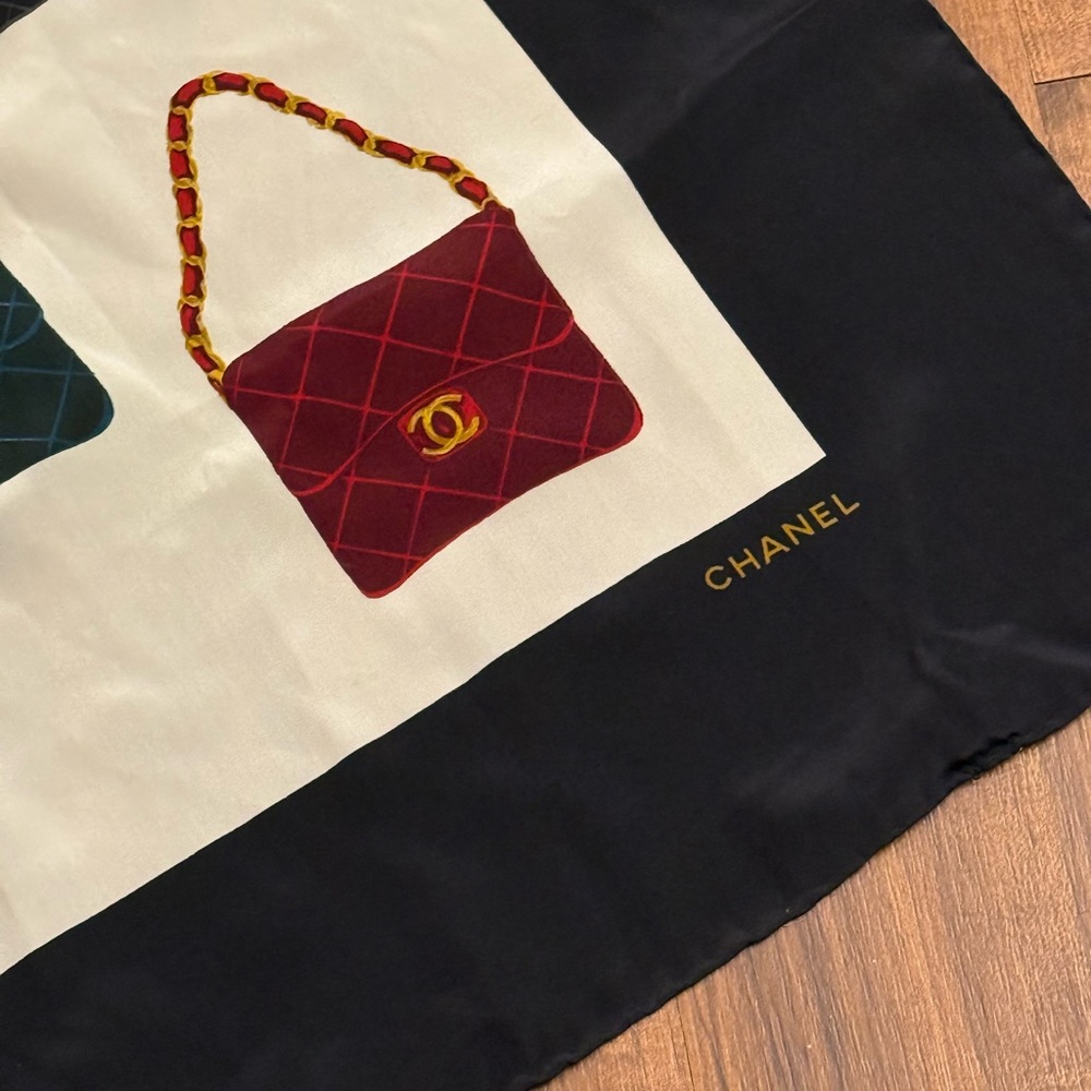 Chanel Multicolor Silk Scarf with Bag Print RARE - Picture 4 of 9